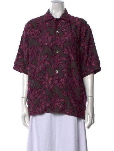 Pre-owned Needles Floral Print Short Sleeve Button-up Top In Purple