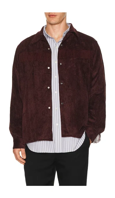 Needles Fringe Open Collar Shirt Rayon Corduroy In Burgundy