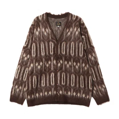 Pre-owned Needles Geometric Mohair Cardigan 'burgundy' | Red | Men's Size L