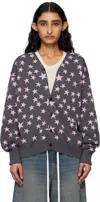 Needles Gray & Pink V-neck Cardigan In B-charcoal