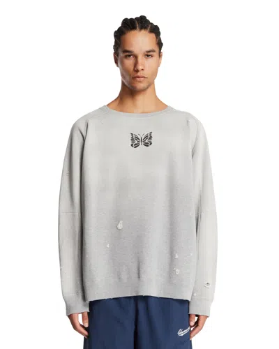 Needles Gray Cotton Logo Sweatshirt In Black