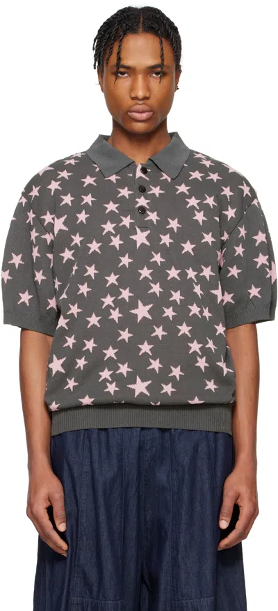 Needles Gray Short Sleeve Knit Polo In B-charcoal