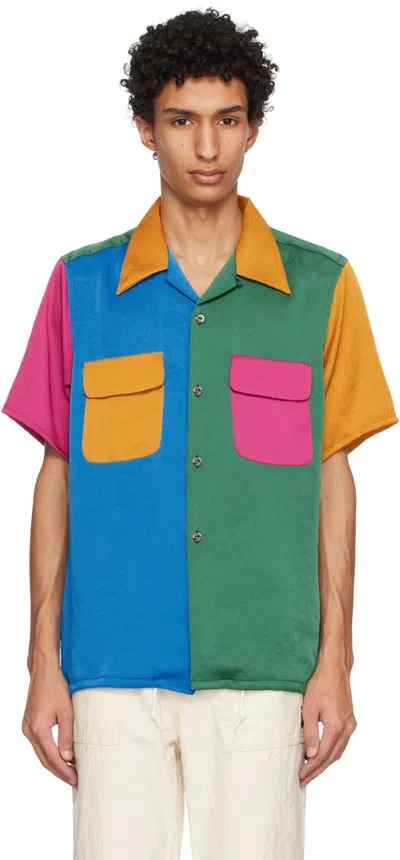 Needles Green & Blue Paneled Shirt In Vivit Tone