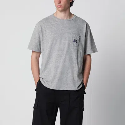 Needles Grey Cotton Tshirt With Embroidery In Gray