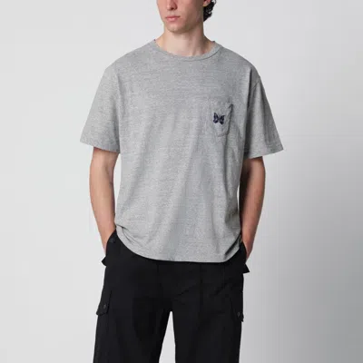 Needles Grey Cotton T-shirt With Embroidery In Gray
