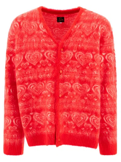 Needles Men S Heart Mohair Cardigan In Red