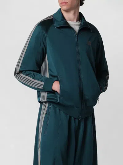 Needles High Collar Jacket Side Stripes Ribbed Cuffs In Green