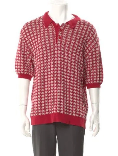 Pre-owned Needles Houndstooth Print Crew Neck Polo Shirt In Red