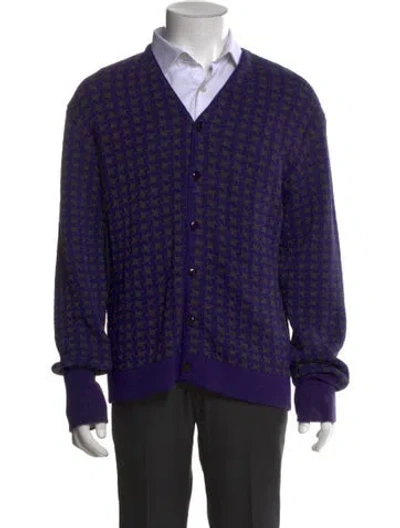 Pre-owned Needles Houndstooth Print V-neck Cardigan In Blue