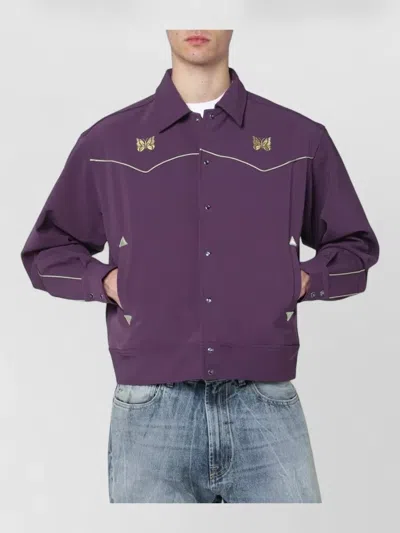 Needles Jacket Butterfly Embroidery Contrast Piping Long Sleeves In Purple