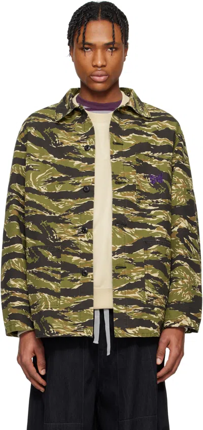 Needles Khaki D.n. Coverall Jacket In B-tiger Stripe