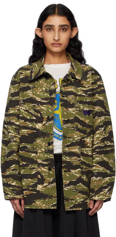 Needles Khaki D.n. Coverall Jacket In B-tiger Stripe