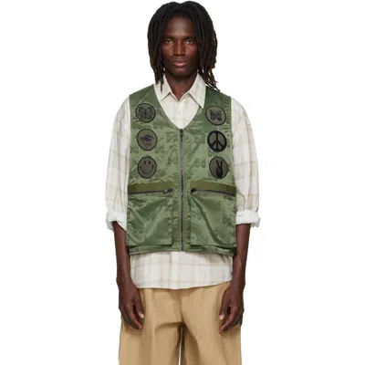Needles Khaki Papillon Jacquard Radio Vest In Green