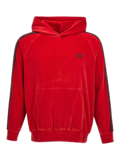 Needles Logo Embroidery Velvet Hoodie In Red