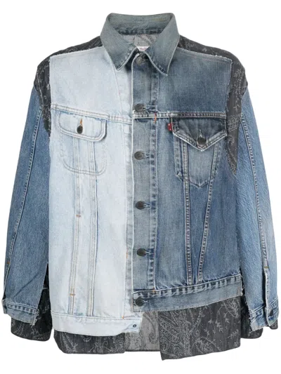 Needles Logo-tag Layered Denim Jacket In Blue