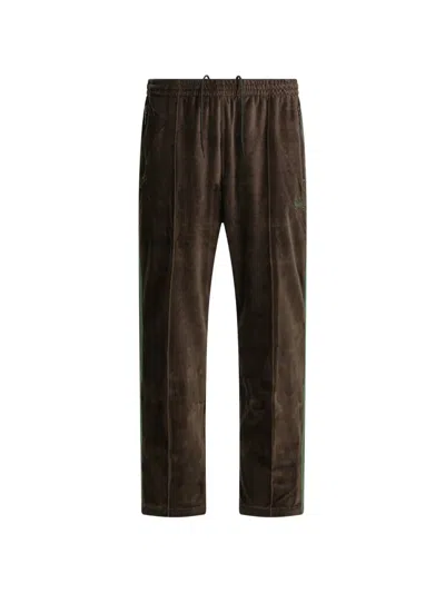 Needles Logo-detail Velvet Track Pants In Brown