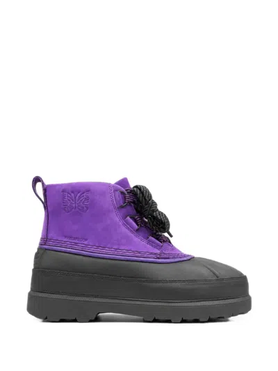 Needles Logo-embossed Panelled Boots In Purple