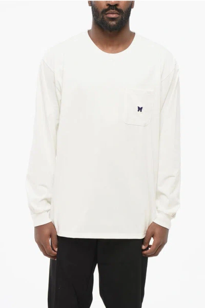 Needles Long Sleeved Crew-neck T-shirt With Breast Pocket And Butter In White