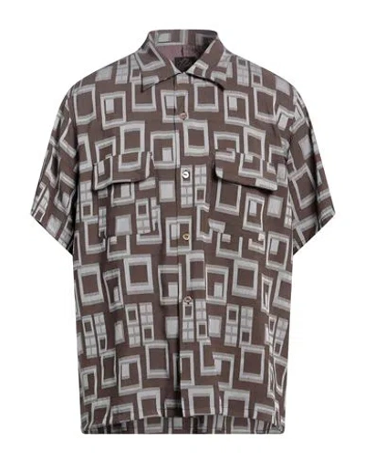 Needles Man Shirt Brown Size L Rayon, Polyester, Linen