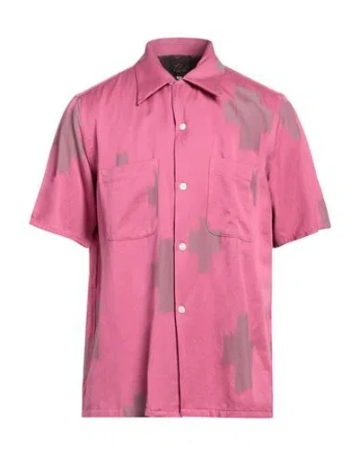 Needles Man Shirt Magenta Size S Cotton, Linen In Pink