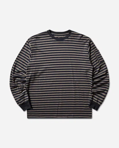 Needles Men S Stripe Crewneck Longsleeve T-shirt Navy / Mocha In Multi