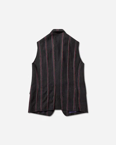 Needles Men S Striped Tweed Sleeveless Jacket Charcoal / Red In Black