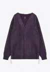 Needles Viola Mohair Cardigan Elbow Patches In Purple