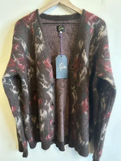 Pre-owned Needles Mohair Cardigan Brown Rose Intarsia Pattern