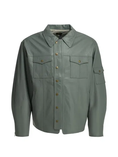 Needles Multi-pocket Leather Jacket In Green