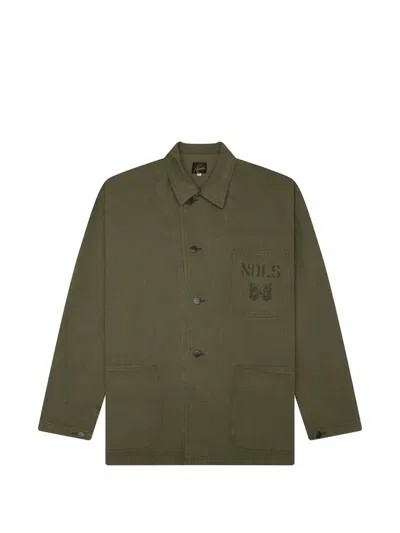 Needles N-3 Herringbone-weave Button-up Jacket In Green