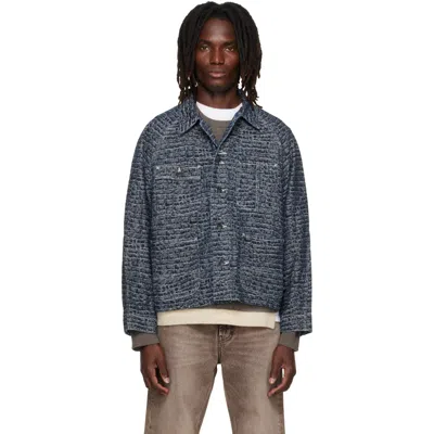 Needles Navy Crocodile Jacquard Short Denim Jacket In Blue