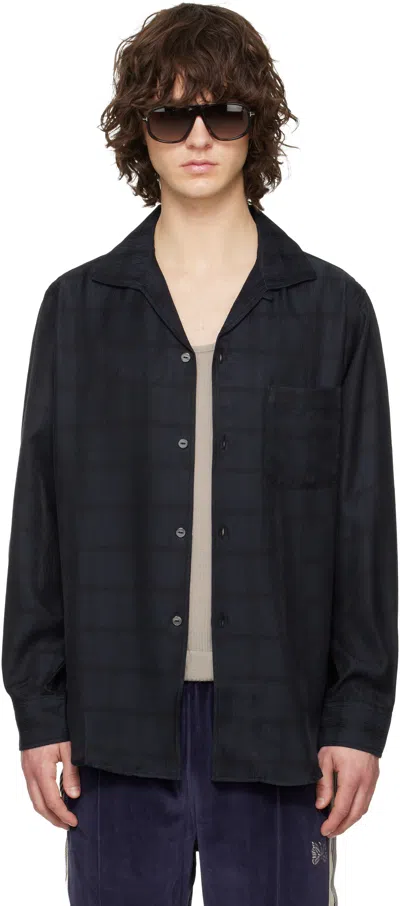 Needles Navy Italian Collar Shirt In Black