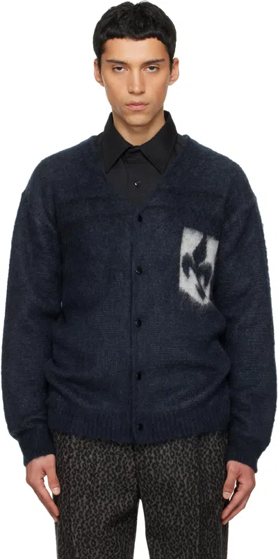 Needles Navy Mohair Emblem Cardigan In Blue