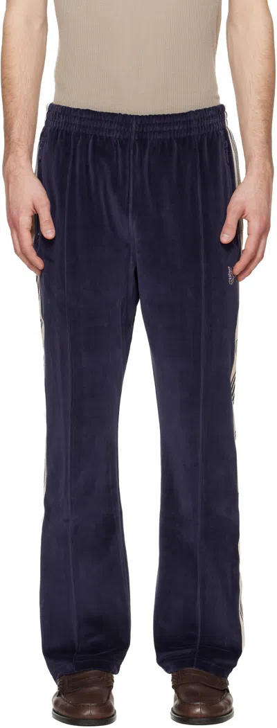 Needles Navy Narrow Track Pants In Blue