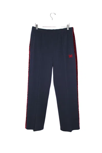 Pre-owned Needles Navy Polyester Velvet Trim Long Track Pants In Blue
