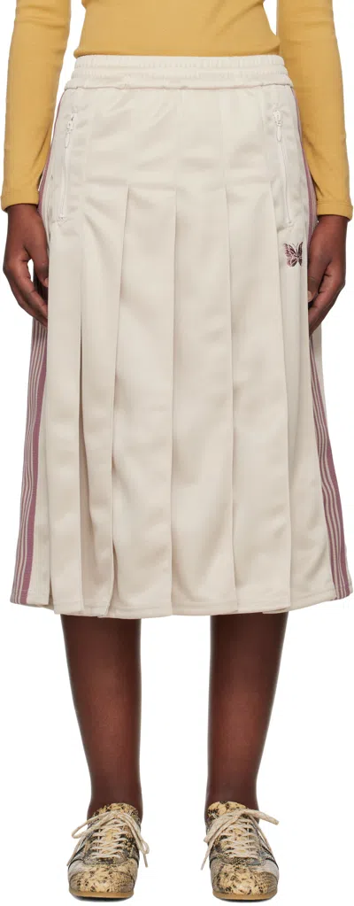 Needles Off-white Pleated Track Midi Skirt In A-ivory
