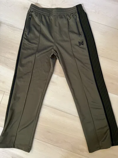 Pre-owned Needles Olive Green Black Poly Smooth Track Pant Medium