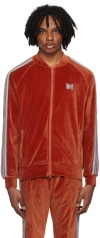 Needles Logo Velour Track Jacket In B-brick