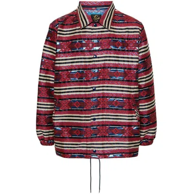 Needles Patterned-jacquard Striped Shirt Jacket In Red