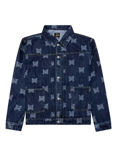 Needles Papillion-embroidered Denim Jacket In Blue