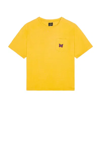 Needles Papillon Embroidered Pocket Tee In Yellow