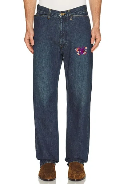 Needles Straight-leg Logo-embroidered Jeans In Blue