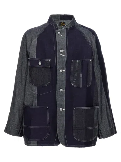 Needles Patchwork Buttoned Jacket In Blue