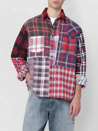 Needles Patchwork Shirt Long Sleeves Chest Pocket In Red