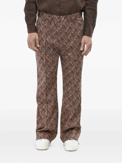 Needles Patterned Belt-loop Trousers In Brown