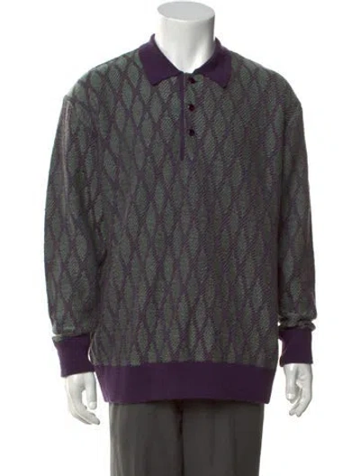 Pre-owned Needles Patterned Collar Polo Sweater In Purple