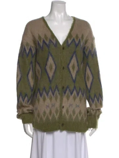 Pre-owned Needles Patterned V-neck Sweater In Green