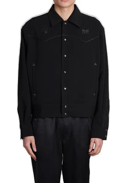 Needles Cowboy Piped Logo-embroidered Tech-jersey Jacket In Black