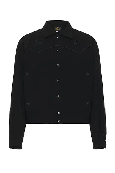 Needles Cowboy Piped Logo-embroidered Tech-jersey Jacket In Black