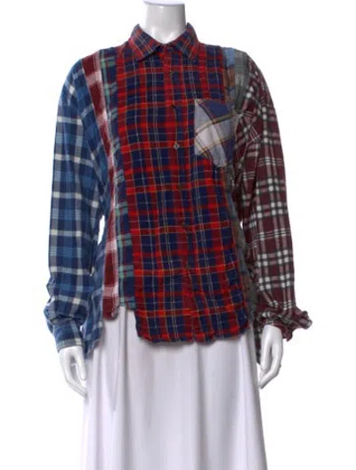 Pre-owned Needles Plaid Print Long Sleeve Button-up Top In Blue
